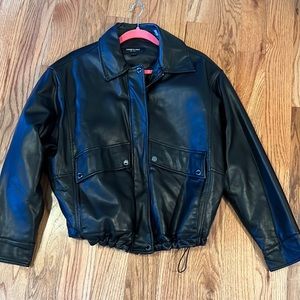 Kenneth Cole Black Faux Leather Bomber Jacket